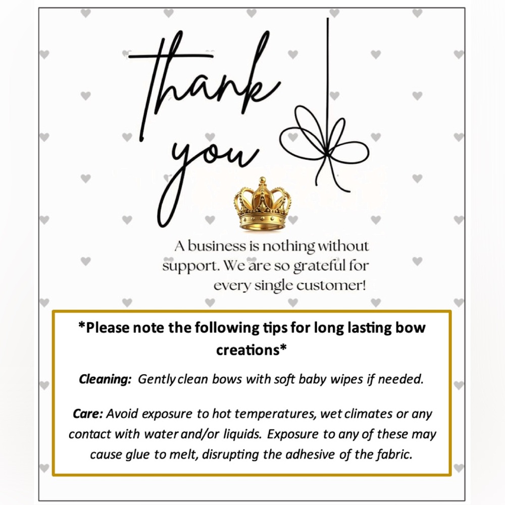 Bow Care Instructions Card